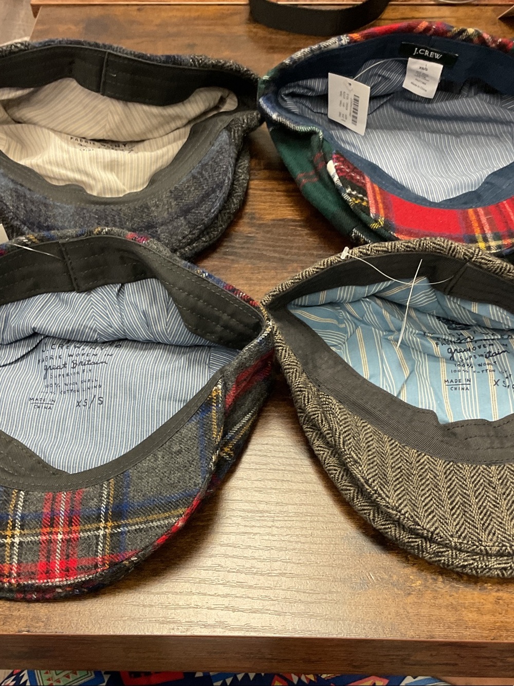 J. Crew Multi-Pattern Plaid and Tweed Flat Caps - Red, Green, Gray bundle 4 pcs - Picture 3 of 3